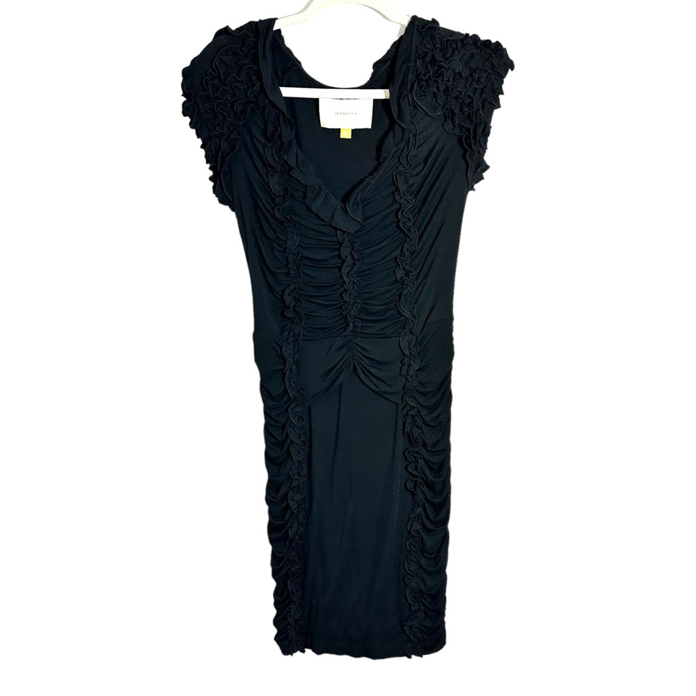 Anthropologie Leifsdottir Womens Sz S Black Ruched Black Knee Length Dress